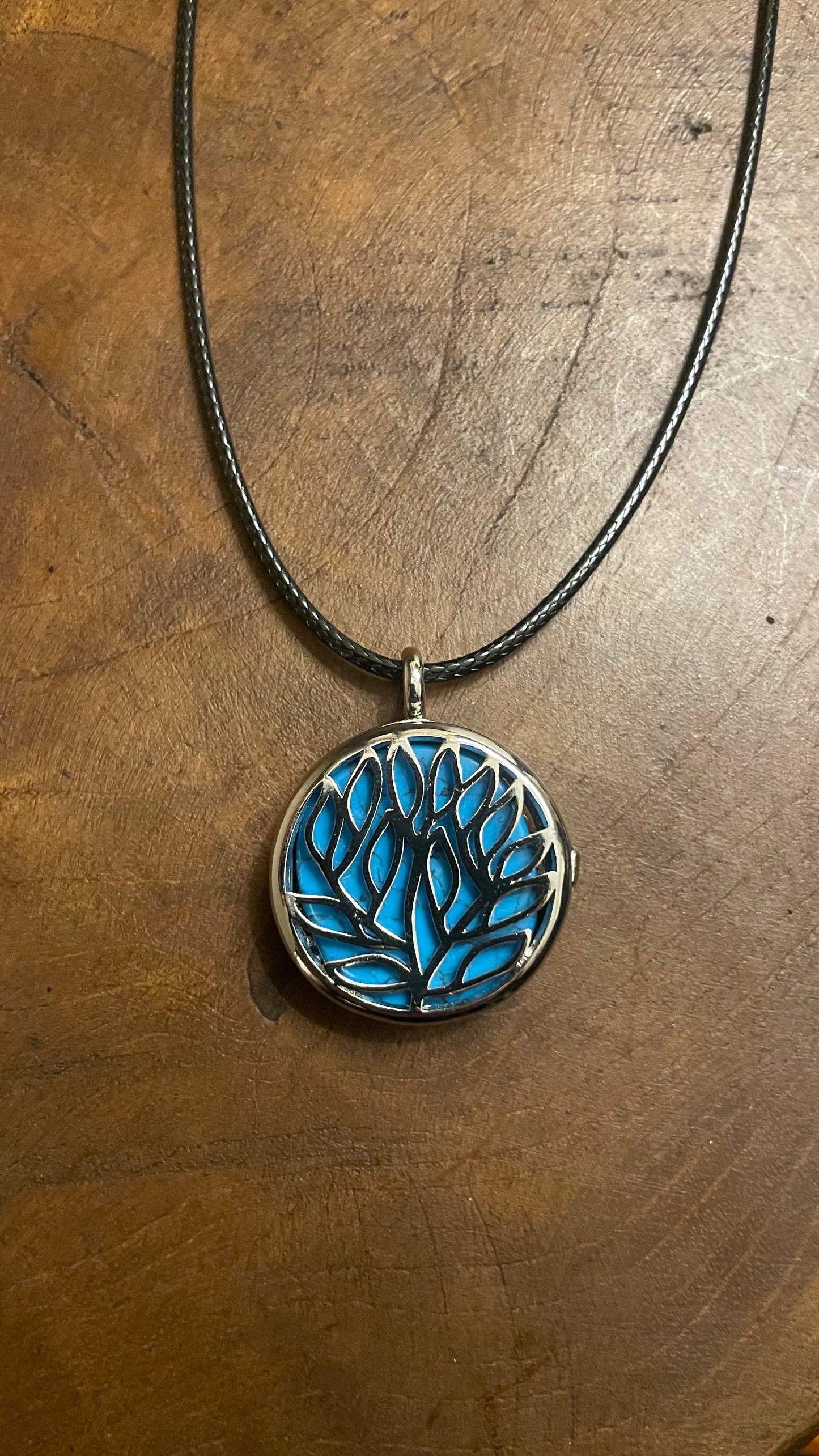 Reversible Tree of Life/ Lotus Necklace with Turquoise stone