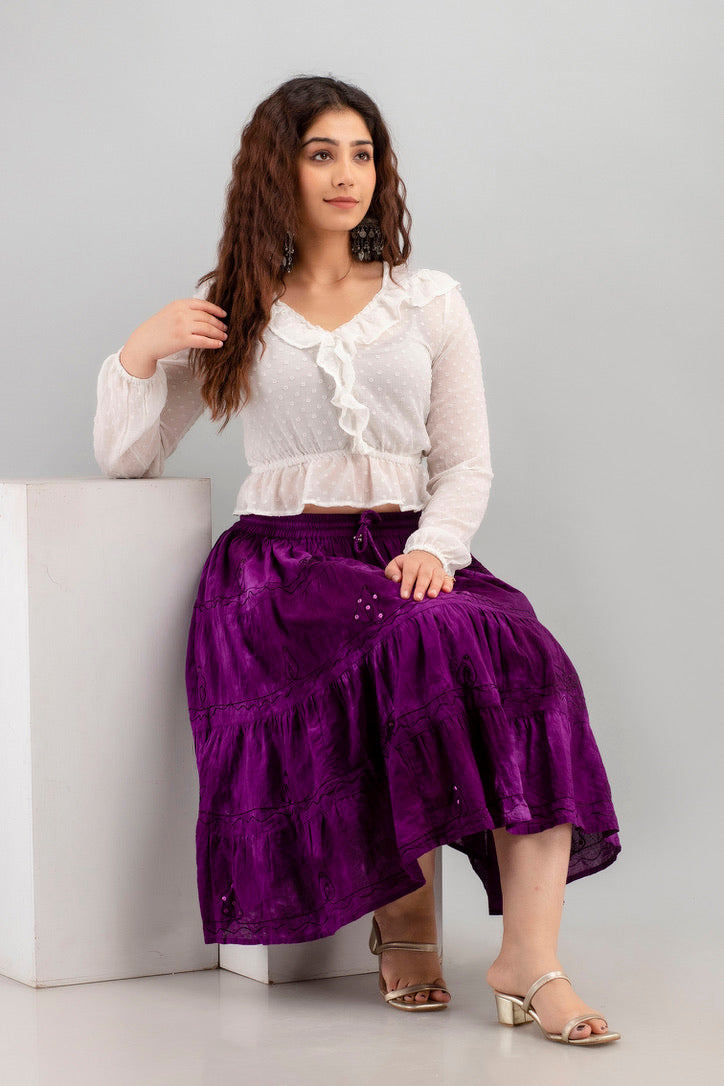 Cotton Knee Length Skirt Purple