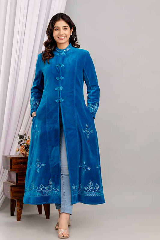 Velvet Coat Long - Electric Blue