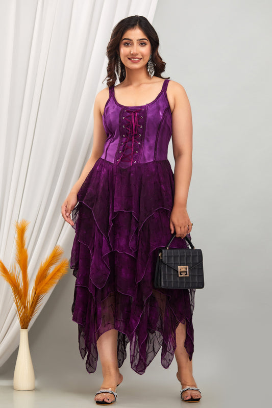 Tiered Stretchy Handkerchief Dress Purple