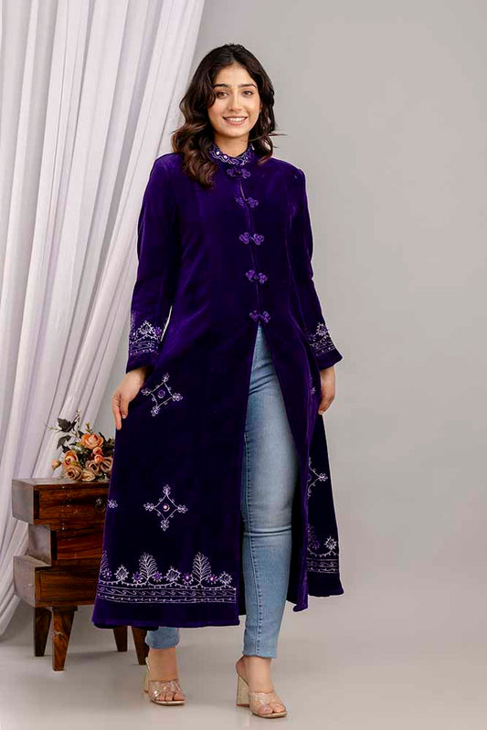 Velvet Coat Long - Rich Purple