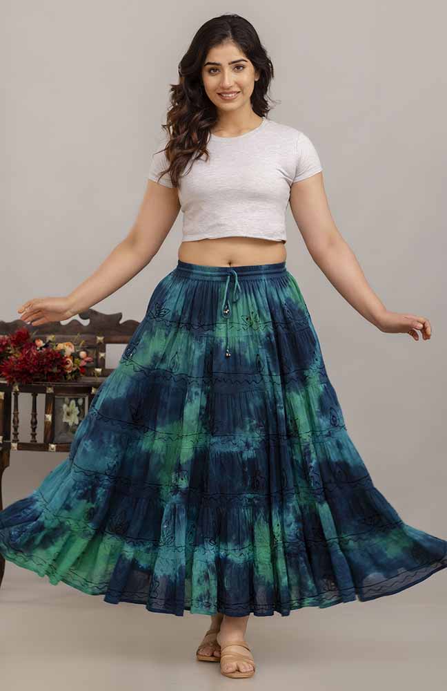 Cotton Navy Teal Greens Skirt