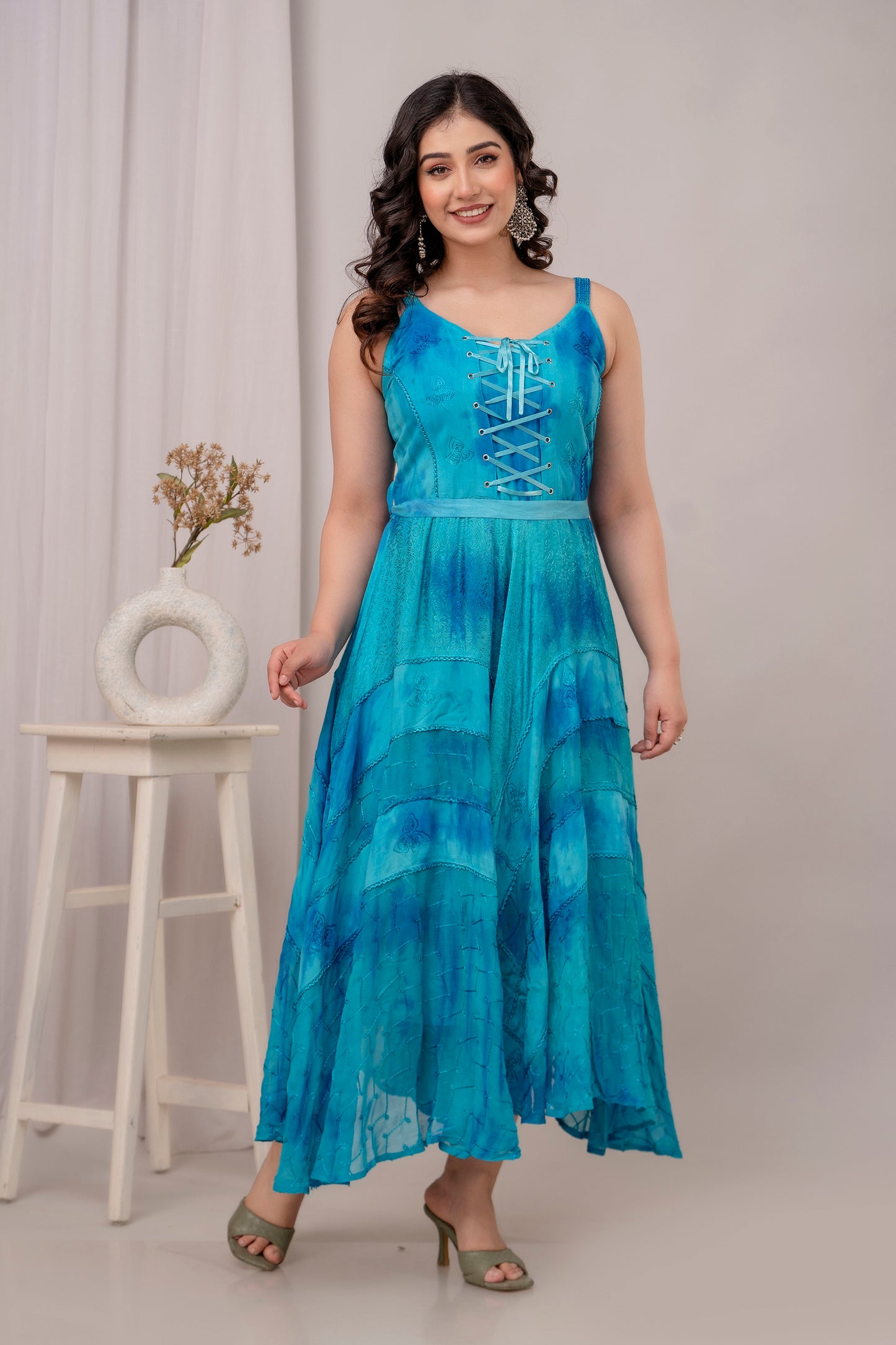 Lace Up Dress Turquoise