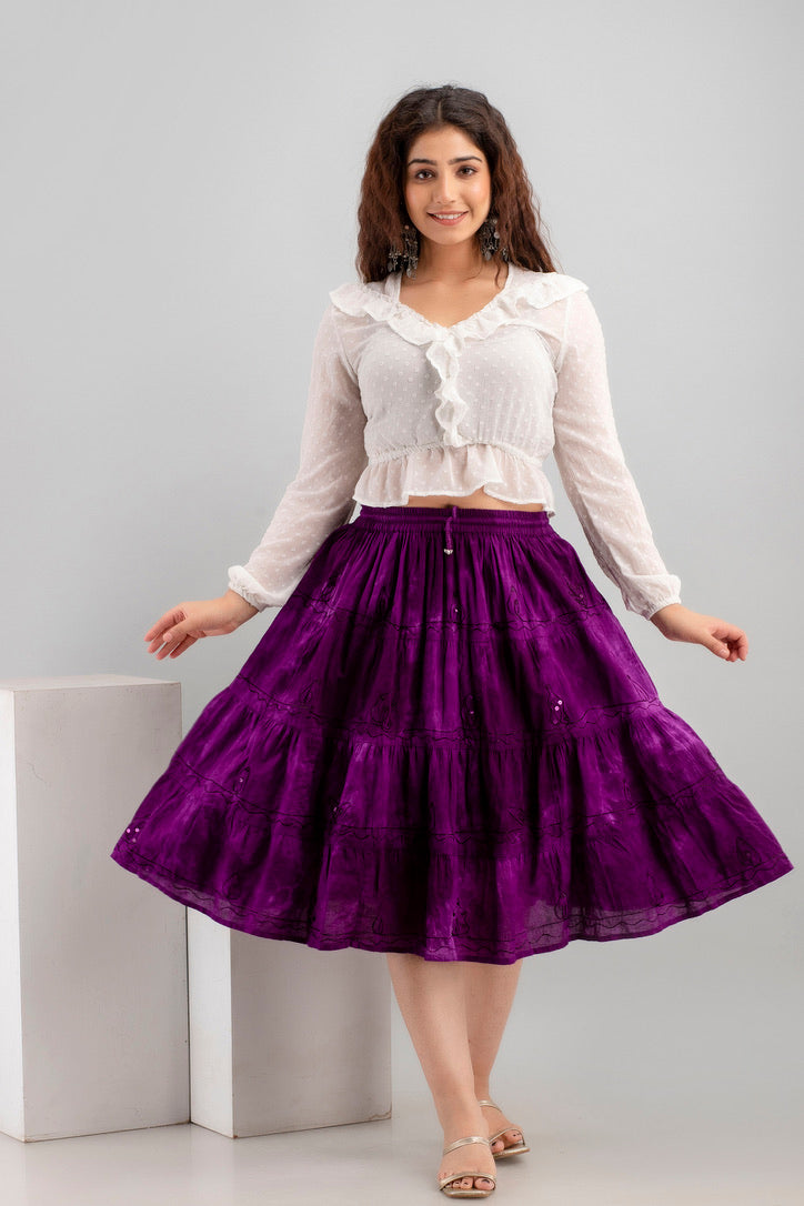 Cotton Knee Length Skirt Purple