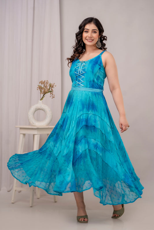 Lace Up Dress Turquoise