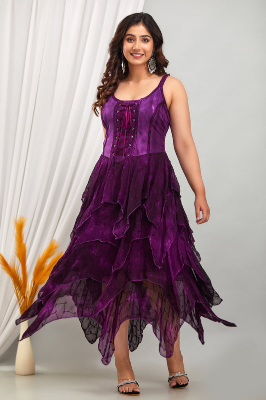 Tiered Stretchy Handkerchief Dress Purple