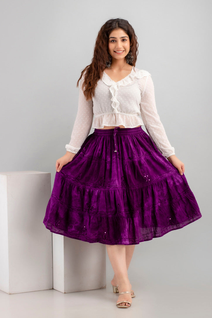 Cotton Knee Length Skirt Purple