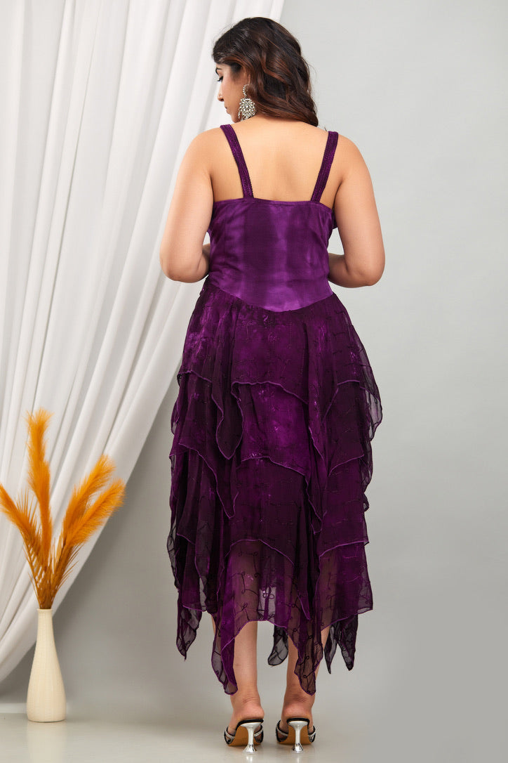 Tiered Stretchy Handkerchief Dress Purple