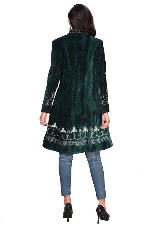 Velvet 3/4 Length Coat Green