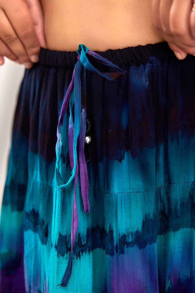 Cotton Bell Skirt Purple Turquoise Navy Dip Dye