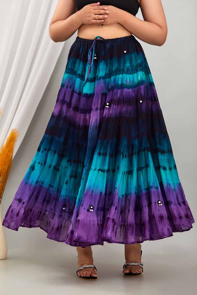 Cotton Bell Skirt Purple Turquoise Navy Dip Dye