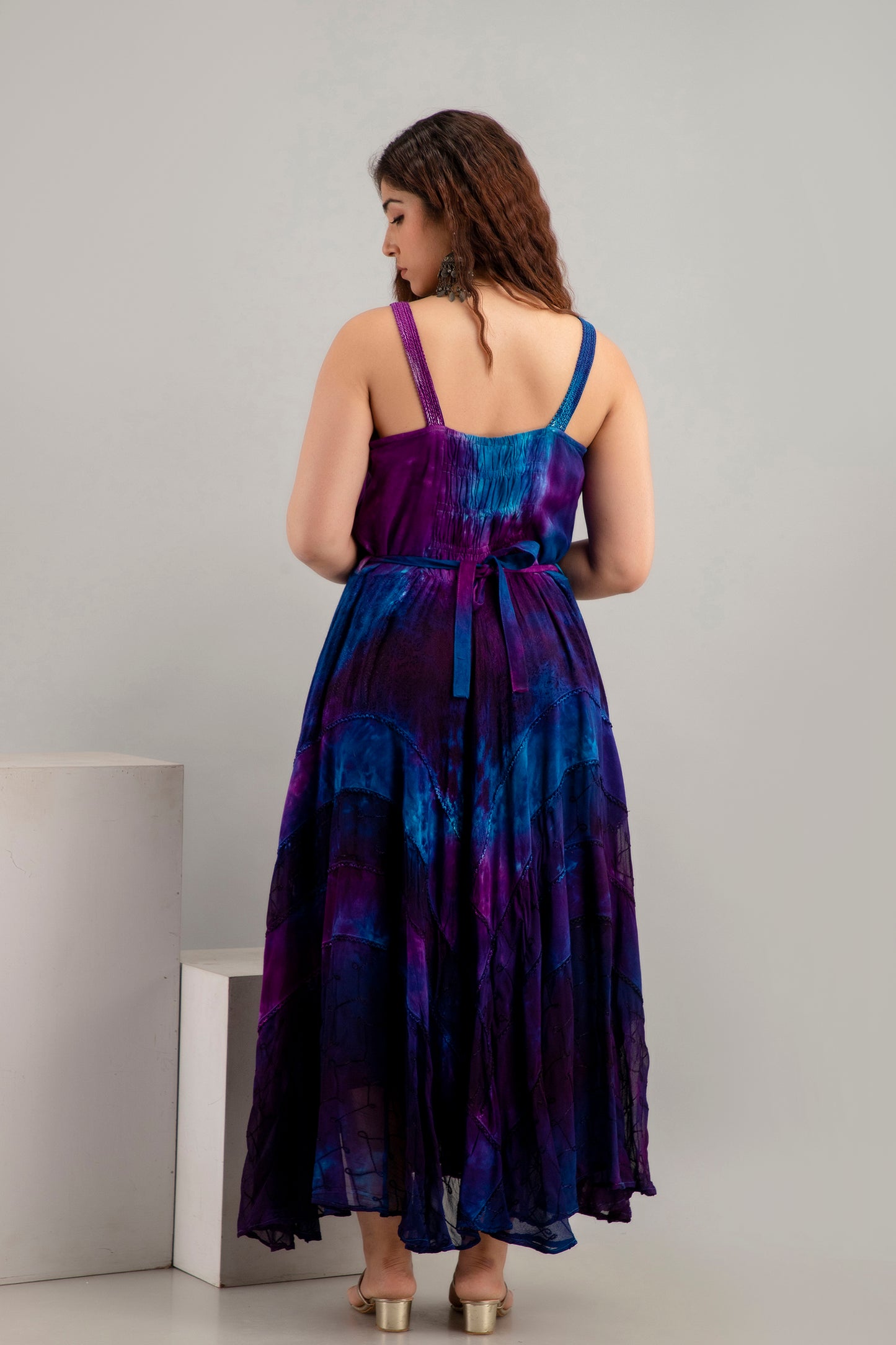Lace up Full Length Dress - Purple Multi