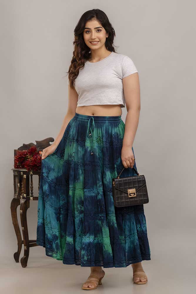 Cotton Navy Teal Greens Skirt