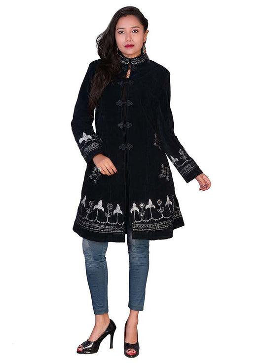 Velvet 3/4 Length Coat Black