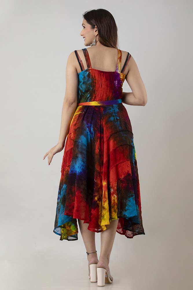 Lace Up 3/4 Length Dress Fire Rainbow