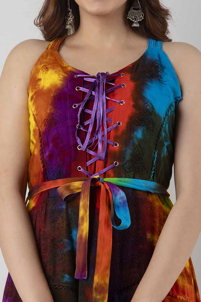 Lace Up 3/4 Length Dress Fire Rainbow
