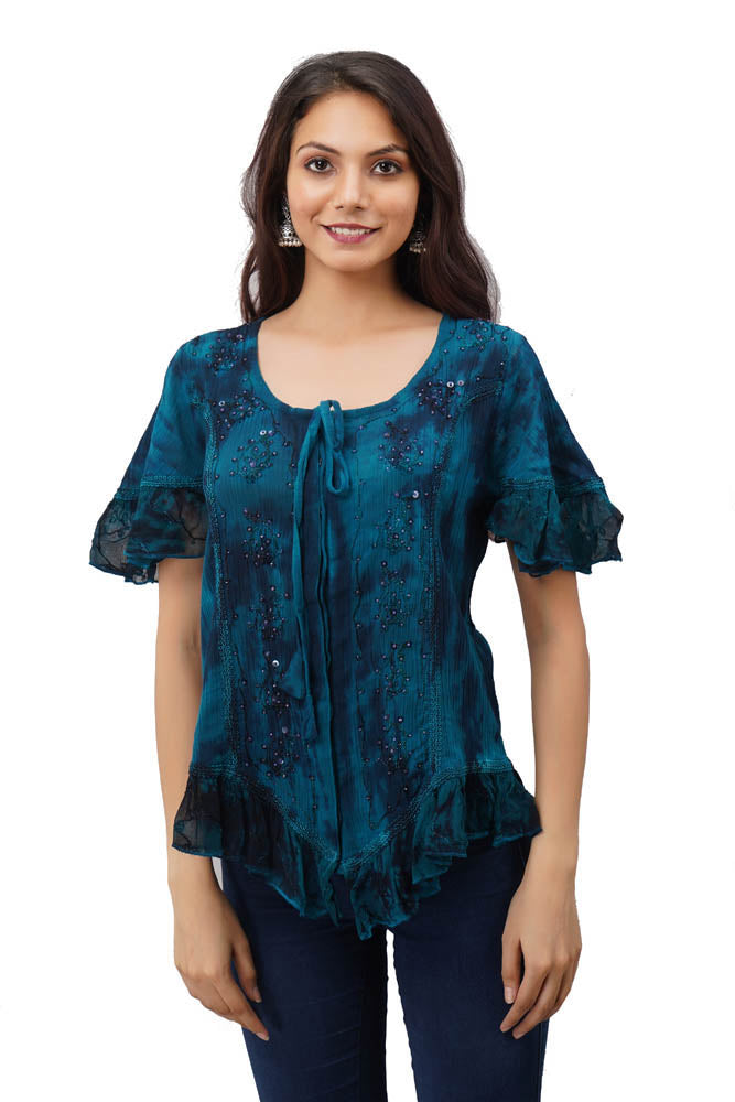 Cotton Sequin Top - Teal