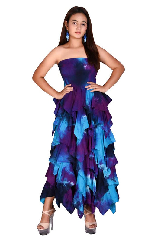 Sky Long Tiered Dress - Blue/Purple Multi