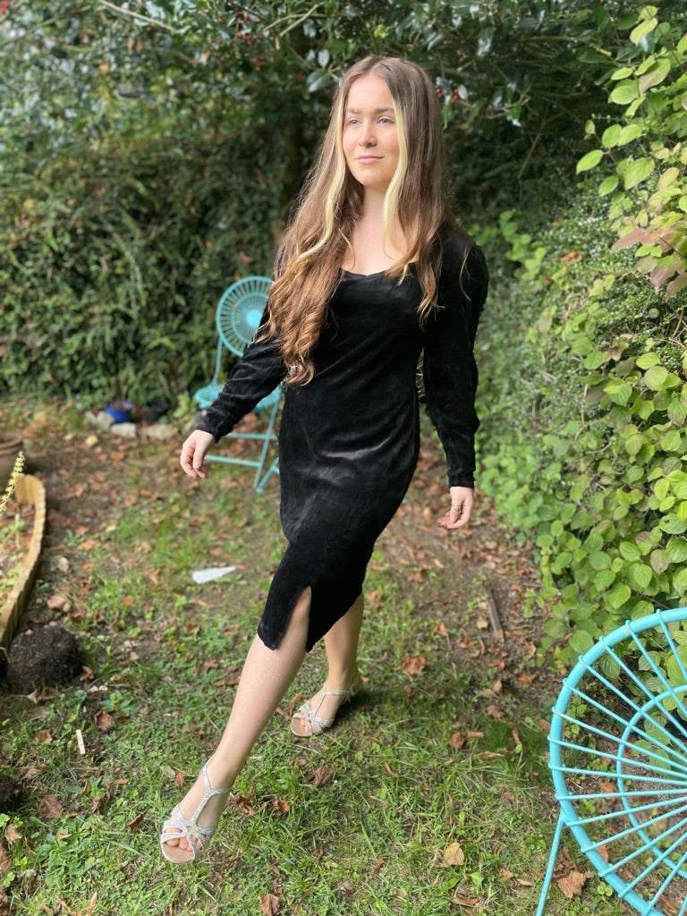 Velvet Long Sleeve Dress in Black