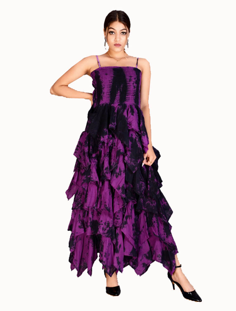 Long Tiered Sky Dress - Purple/Black