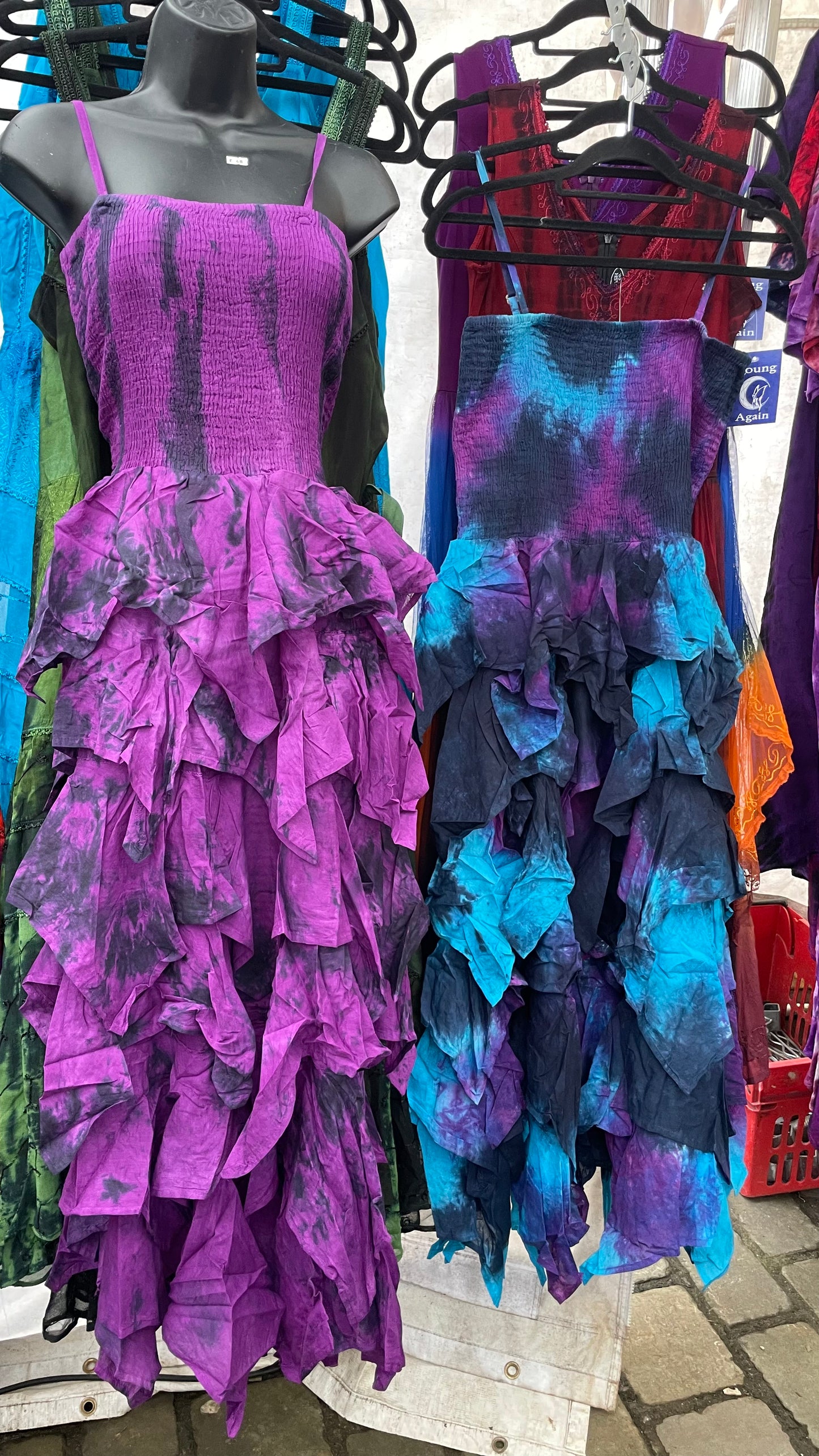 Long Tiered Sky Dress - Blue/Purple Multi