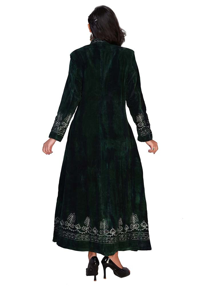 Long green velvet coat best sale