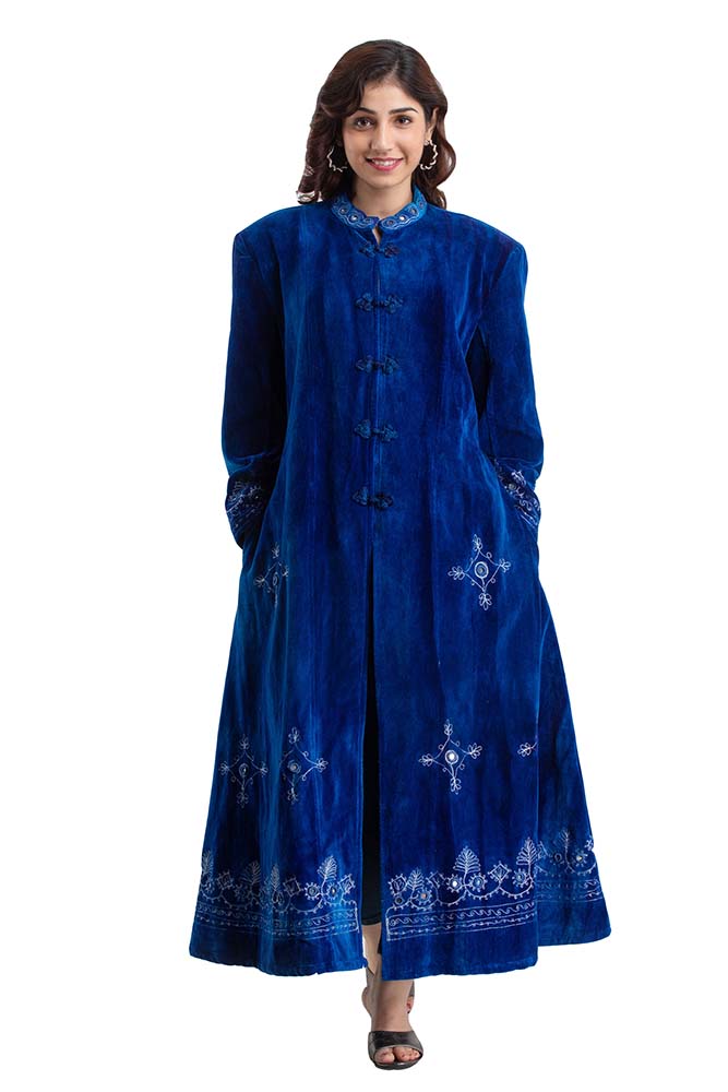 Long blue 2025 velvet coat