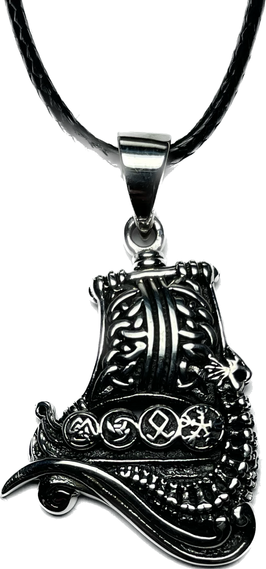 Silver Viking Ship Necklace