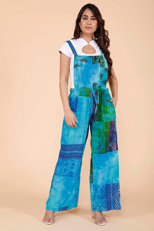 Patchwork Dungarees Turquoise