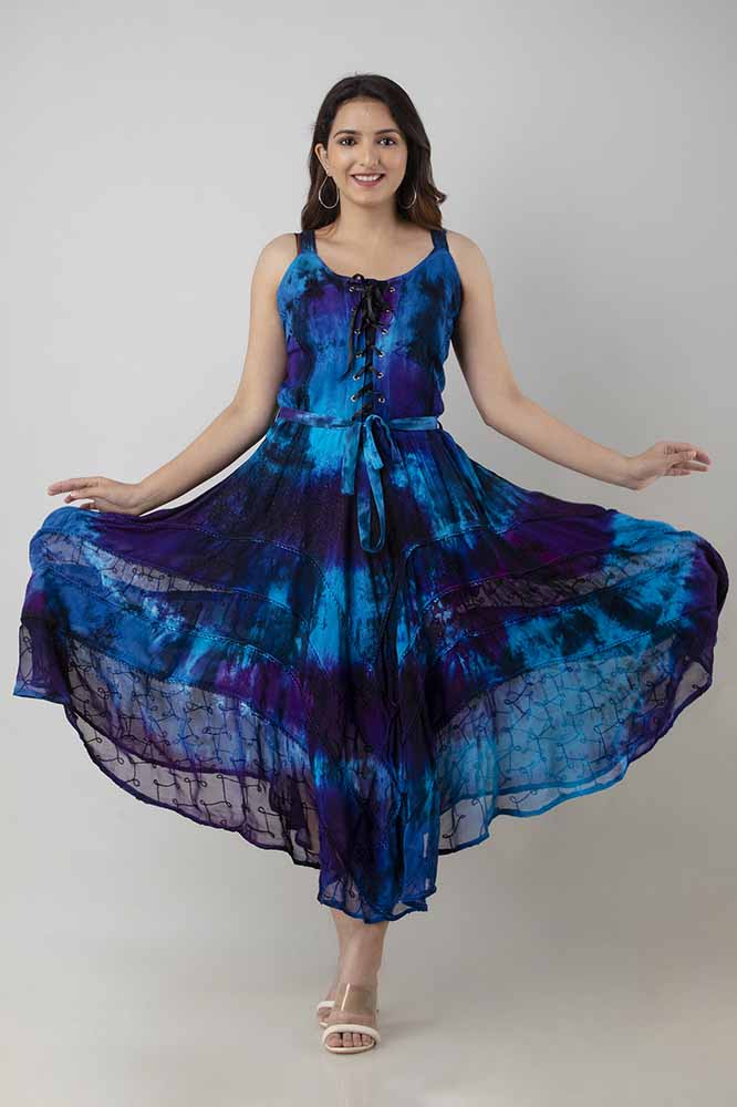 Lace Up 3/4 Length Dress Blue/Purple Multi